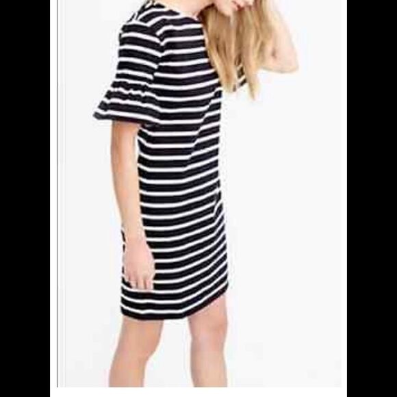 J.Crew  RUFFLED BELL-SLEEVE SHIFT DRESS IN STRIPE - Picture 1 of 5